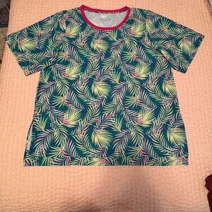 NWT Women's Elbow Sleeve 365 Tunic Top   Size: Large.  BALTIC TEAL MULTI PALM